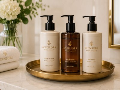 Bespoke body care amenities scented for a hotel brand