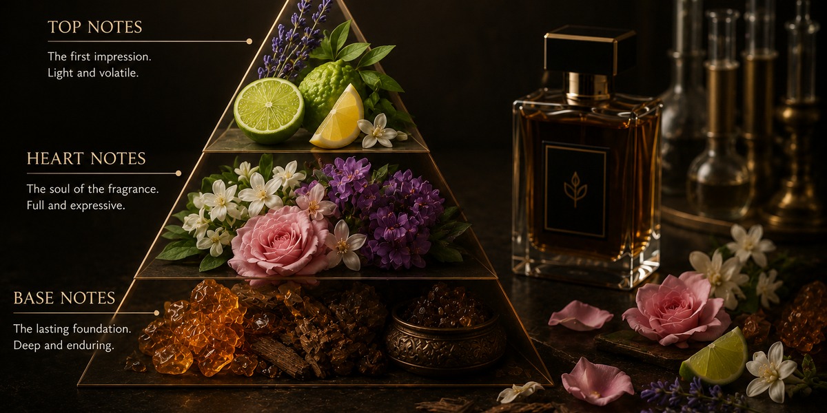 The fragrance pyramid — top, heart and base notes explained