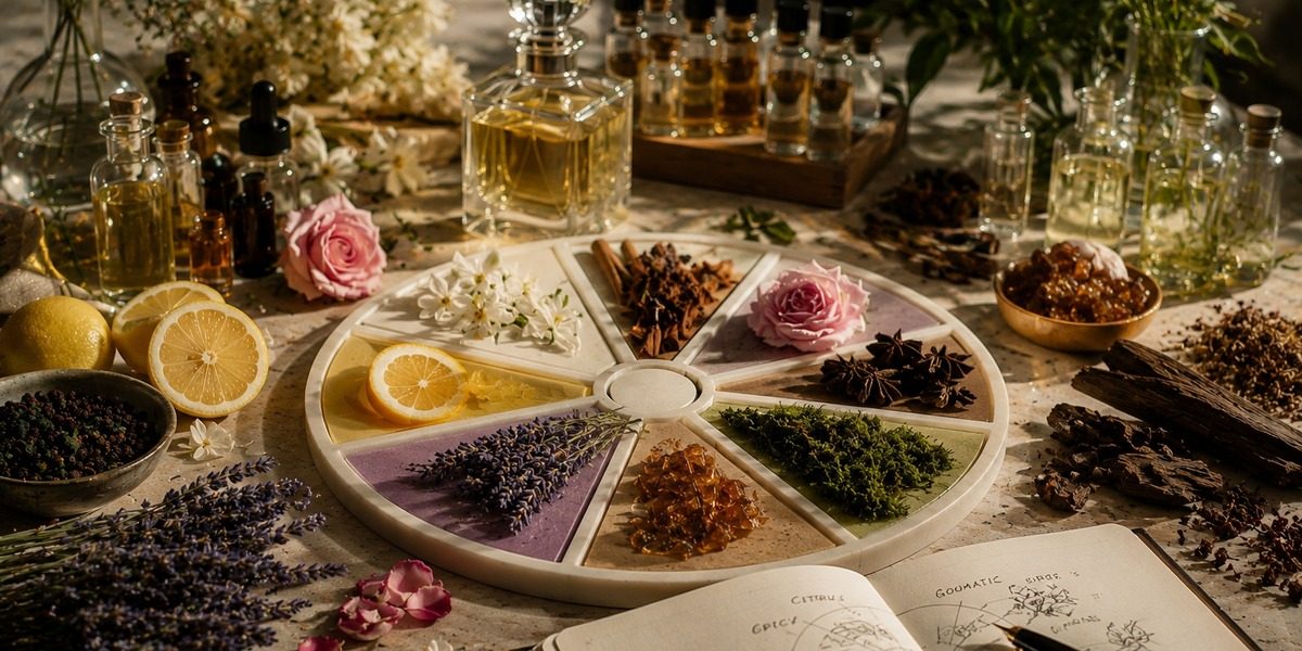 Fragrance wheel — the eight families of perfumery
